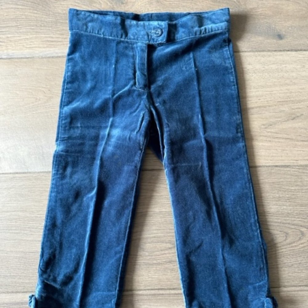 JANIE AND JACK GIRLS VELVET FULL LENGTH PANTS WITH BOW DETAIL